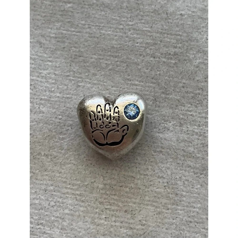 Pandora Baby Boy Charm  ALE 925 Sterling Silver Heart Blue Stone